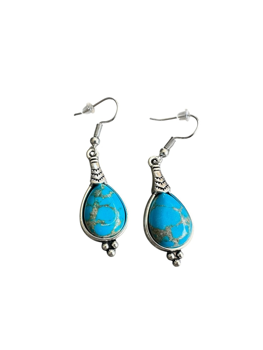 Bright Blue Turquoise Native American Inspired Drop Style Earrings with FLAW
